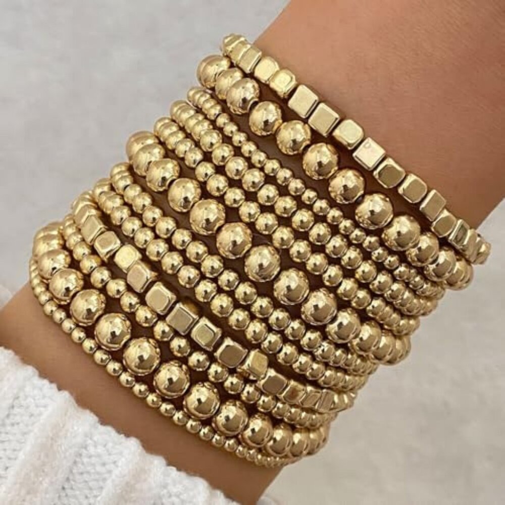 Gold Beaded Stackable Bracelet Set for Women‎